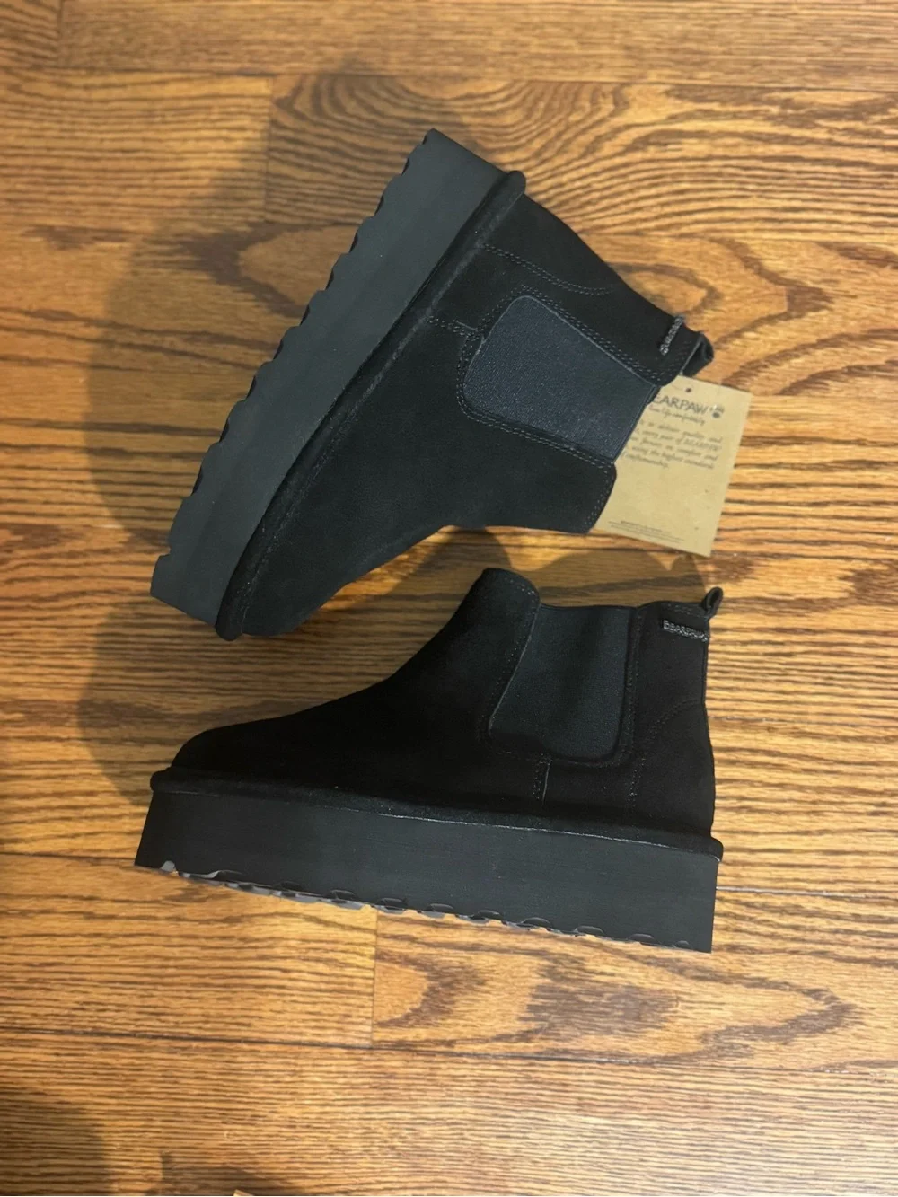BearPaw Retro Drew Women's Black Suede Platform Sheep Fur Lined Boots - 6